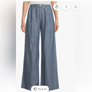 Ralph Lauren Pleated Chambray Wide Leg Pants